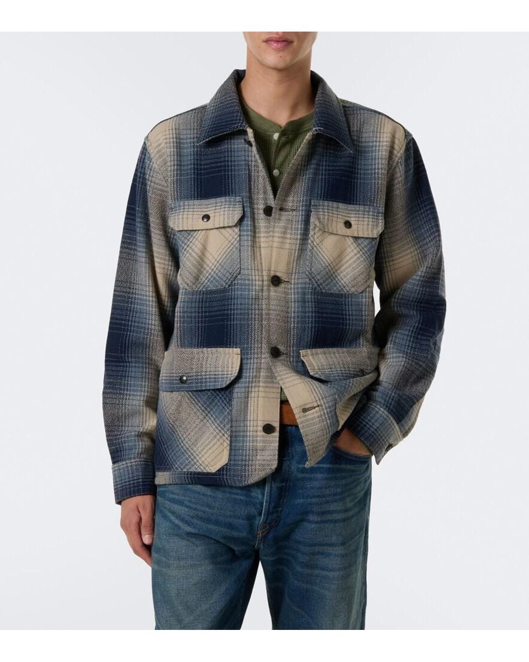 RRL Blue Plaid Wool Twill Shirt for men
