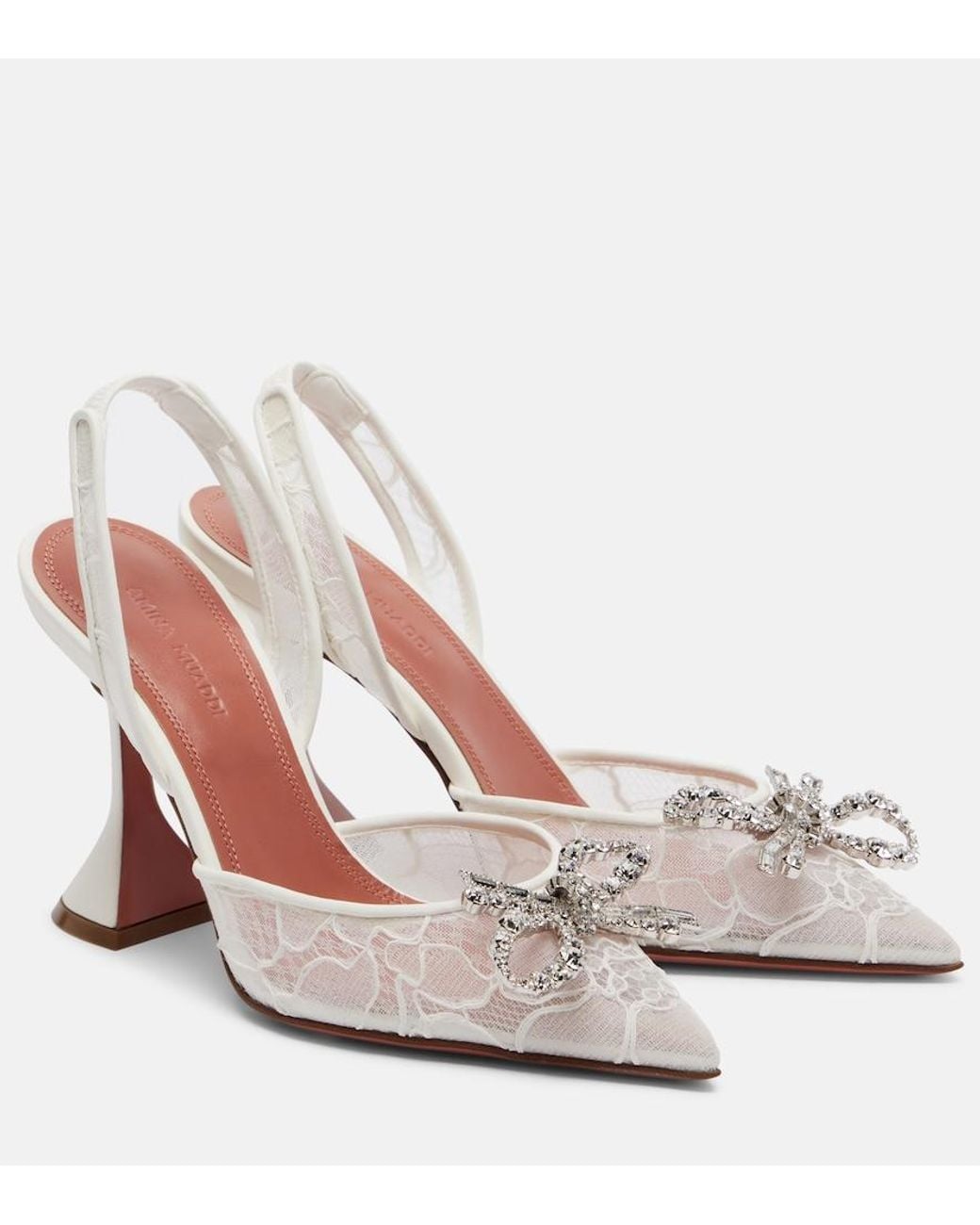 AMINA MUADDI White Rosie Embellished Lace Slingback Pumps