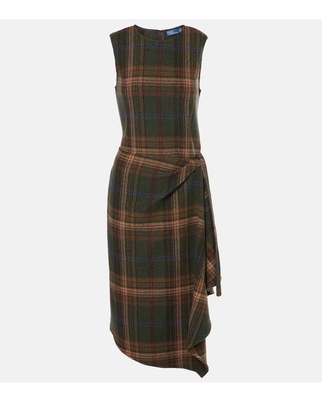 Polo Ralph Lauren Green Plaid Wool-Blend Midi Dress