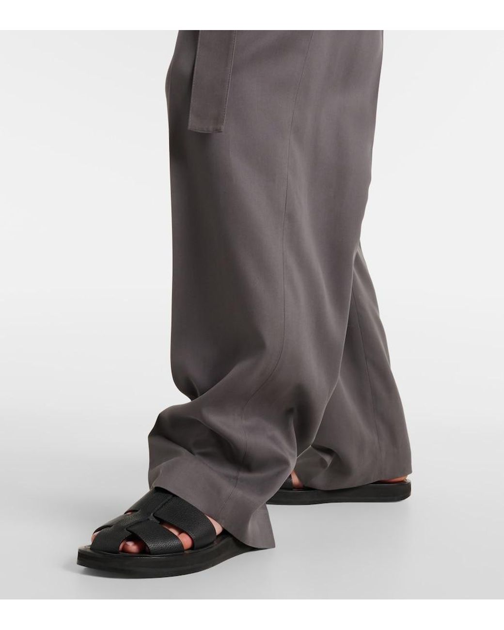The Row Gray Lonan High-Rise Silk Straight Pants