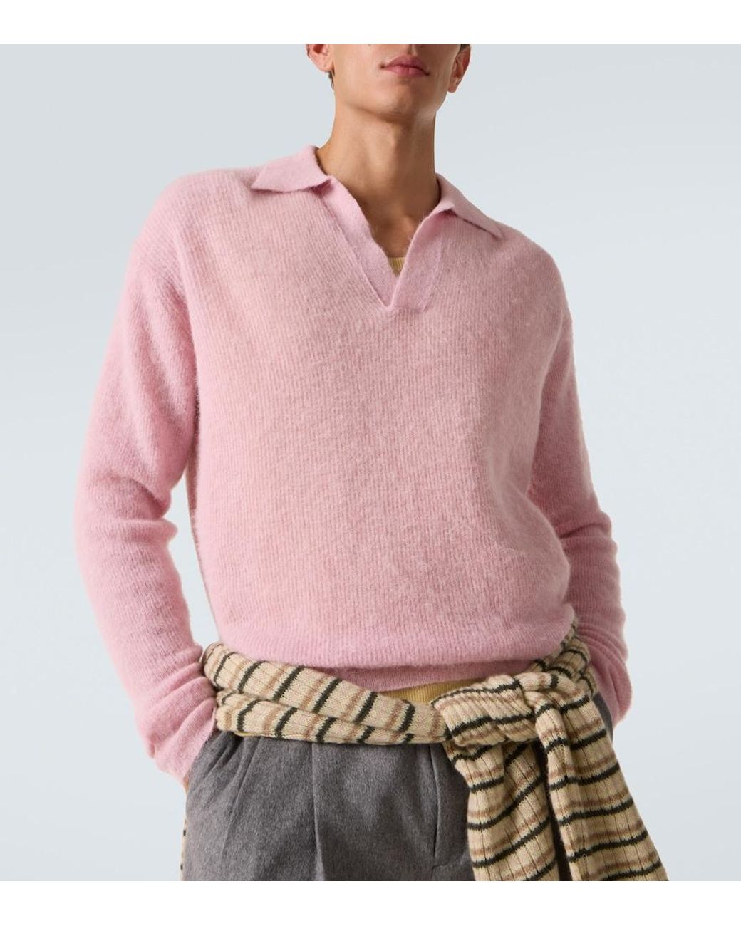 Auralee Pink Alpaca-Blend Sweater for men