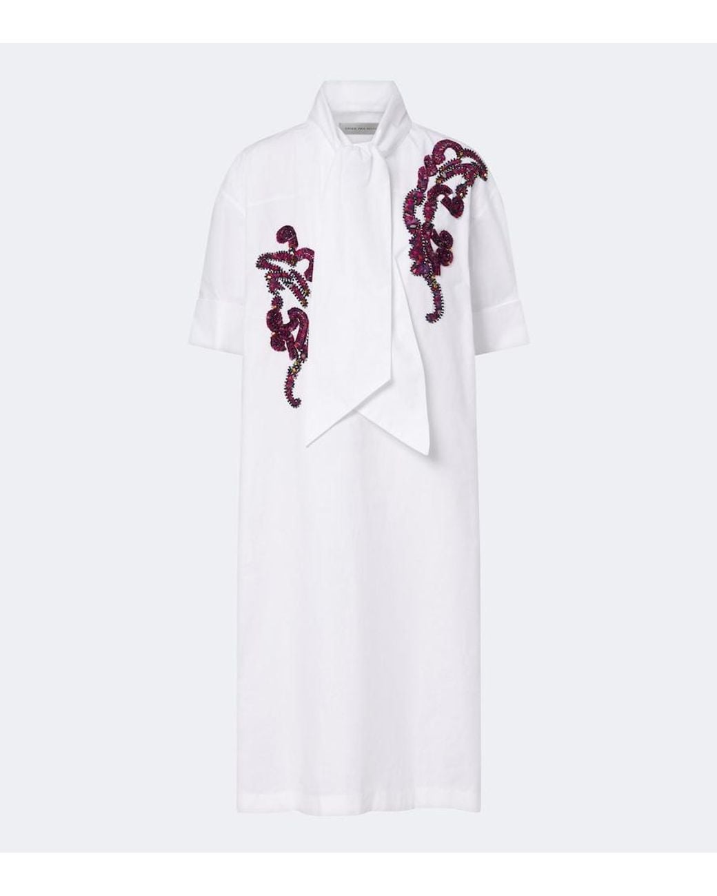 Dries Van Noten White Embroidered Cotton Poplin Midi Dress