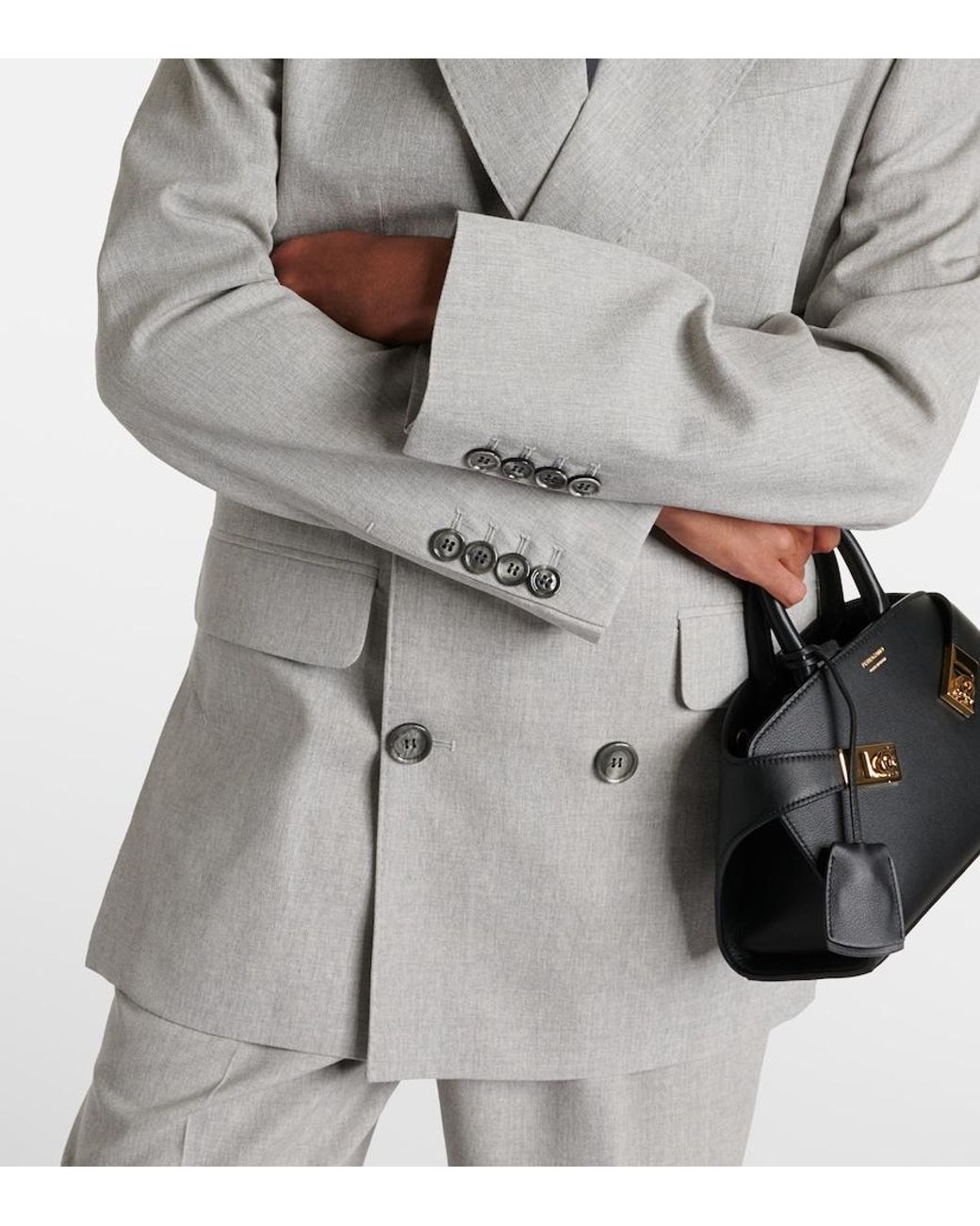 AMI Gray Double-Breasted Wool Blazer