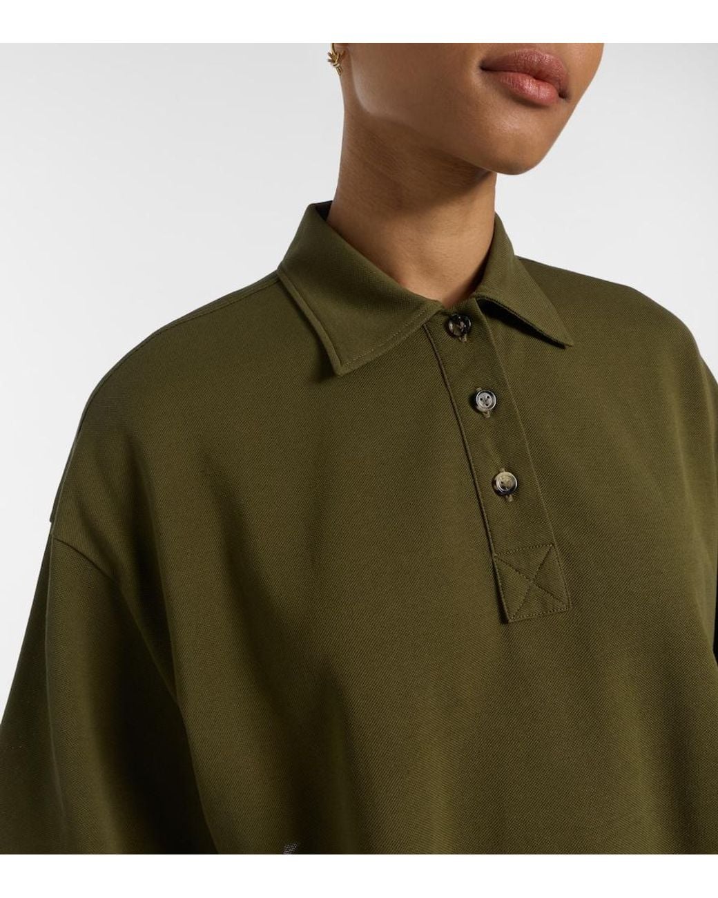 Bottega Veneta Green Cropped Cotton Polo Shirt