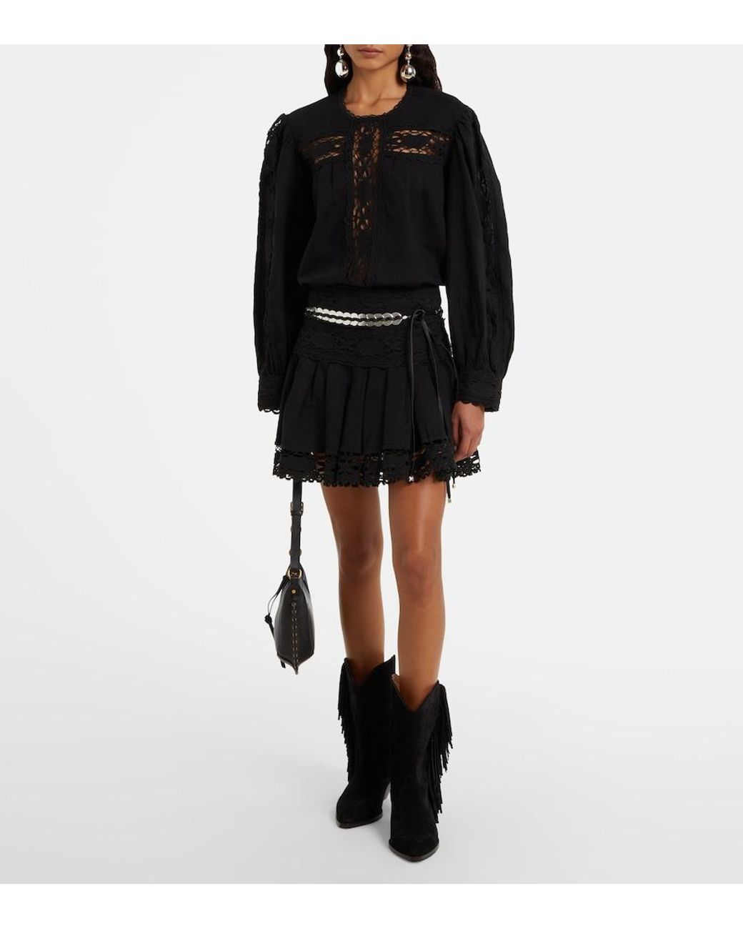 Isabel Marant Black Valmira Embroidered Linen And Cotton Blouse