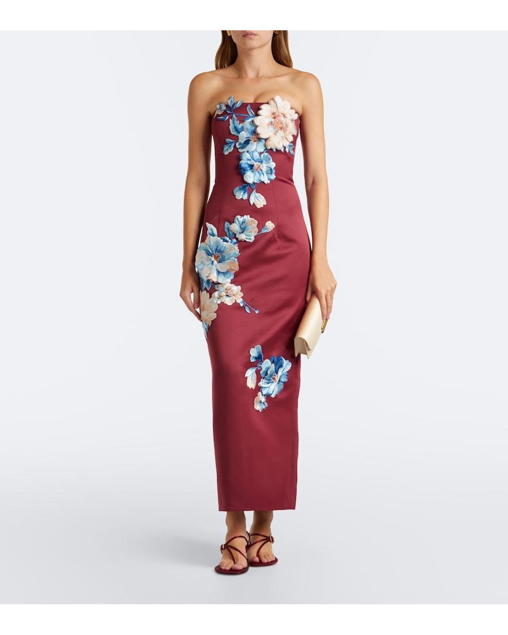 LEO LIN Red Rayna Floral-Applique Bustier Dress