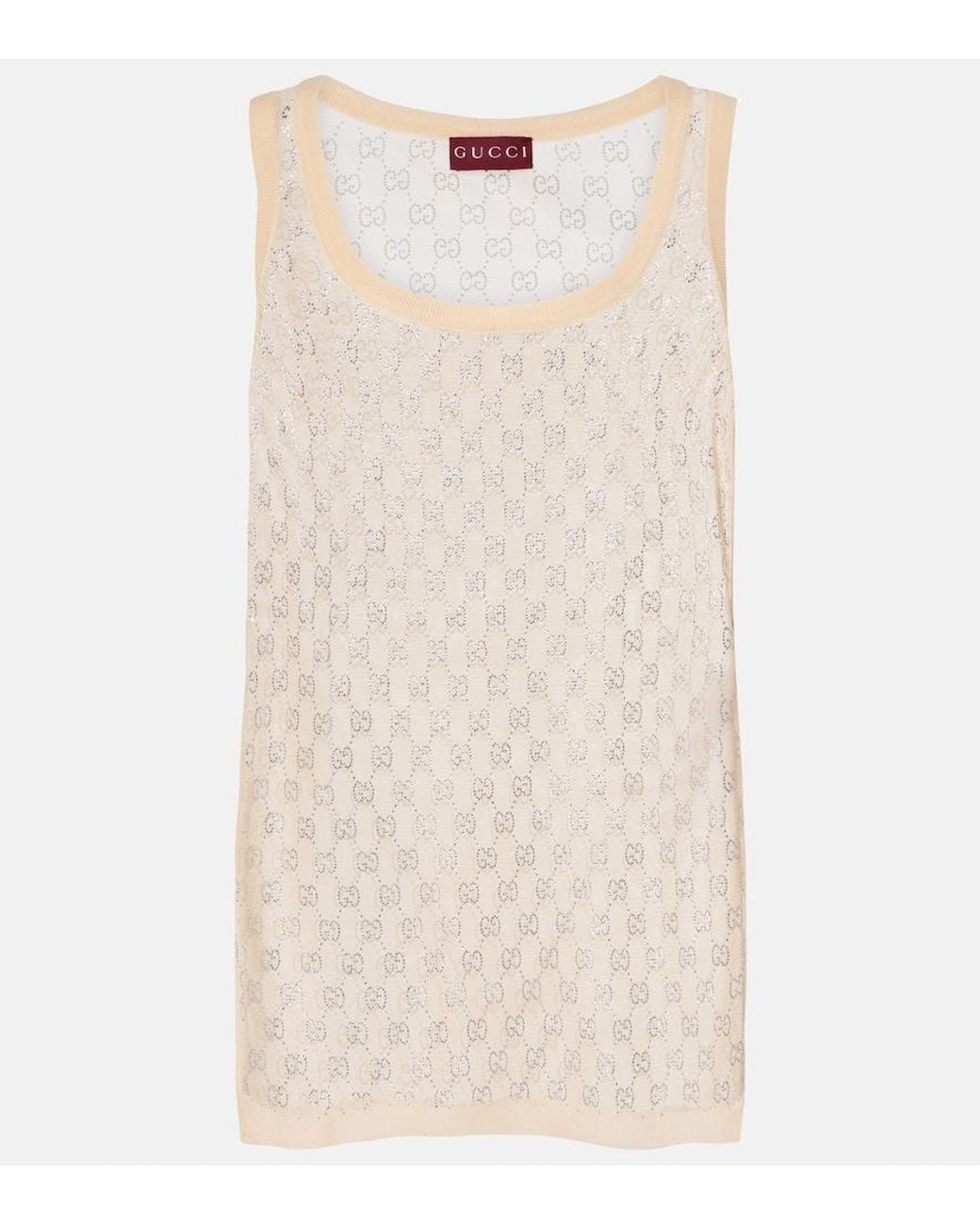 Gucci Natural Gg Crystal Silk Tank Top