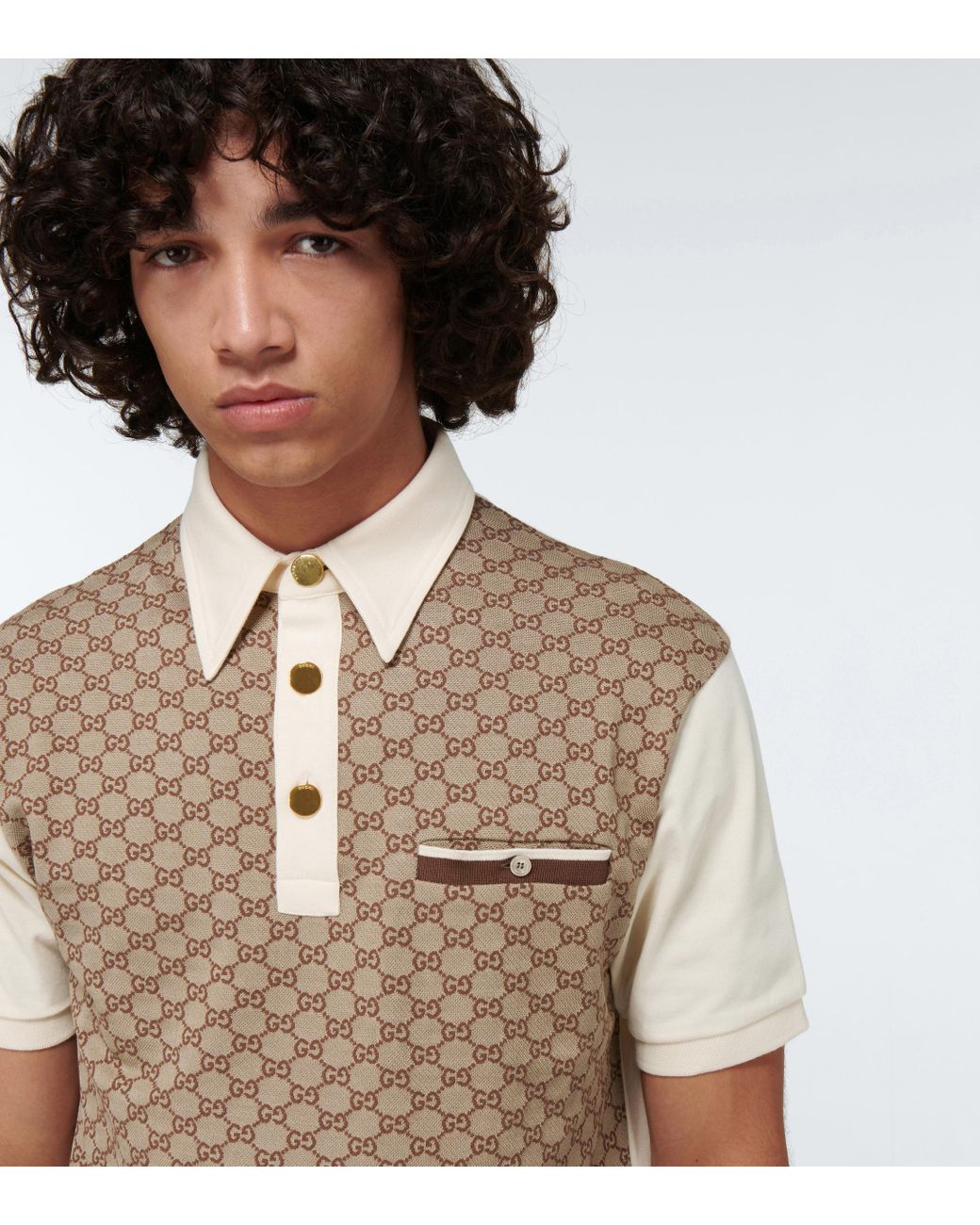 Gucci GG Silk And Cotton Jacquard Polo Shirt in Natural for