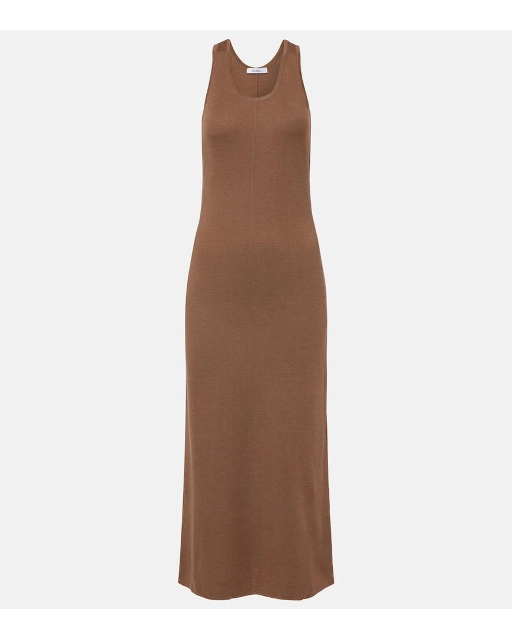 Max Mara Brown Aceri Virgin Wool Midi Dress