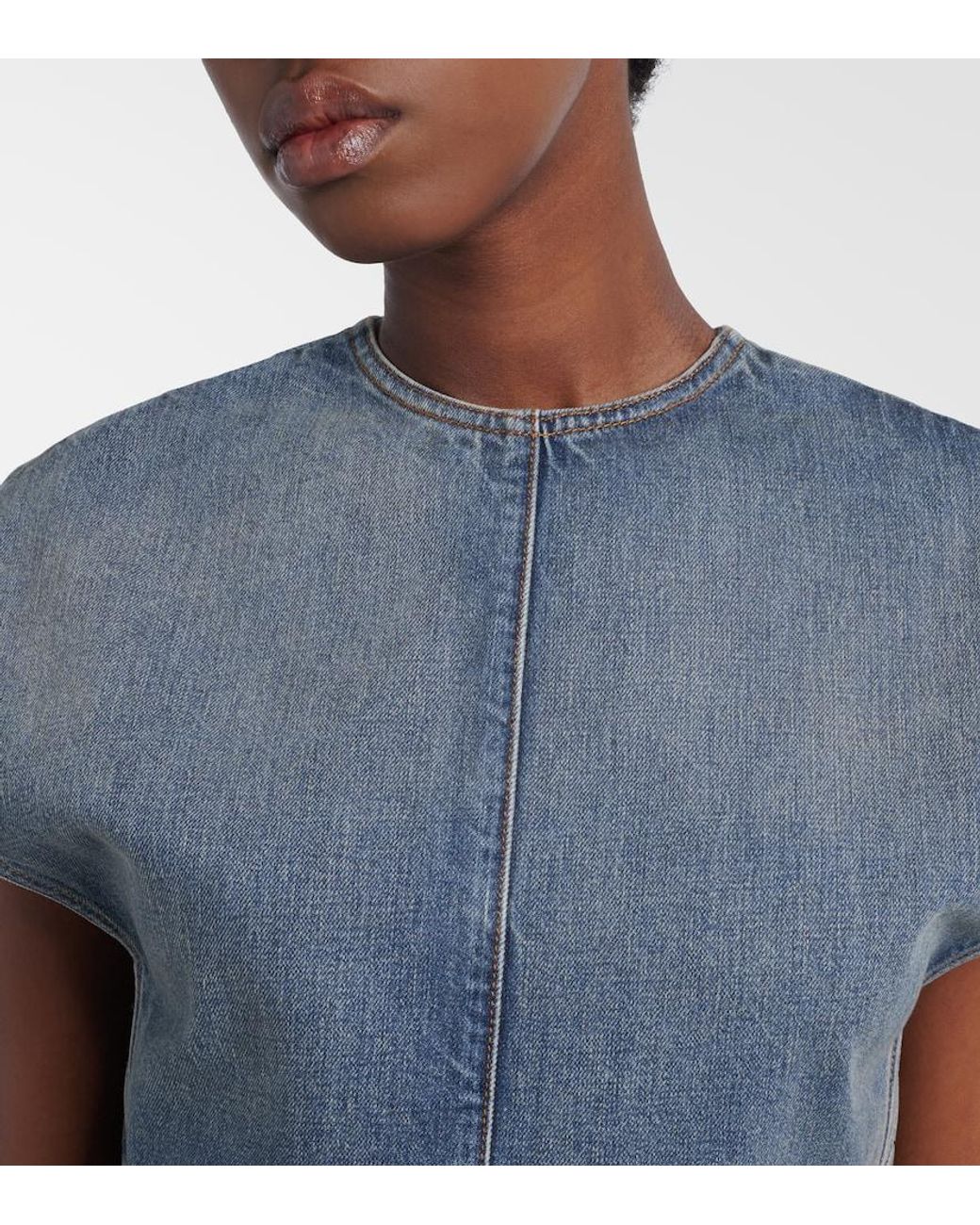 Alaïa Blue Belted Denim Crop Top