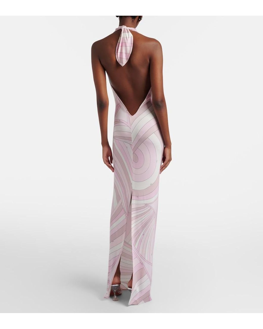 Emilio Pucci Pink Iride Halterneck Satin Jersey Maxi Dress