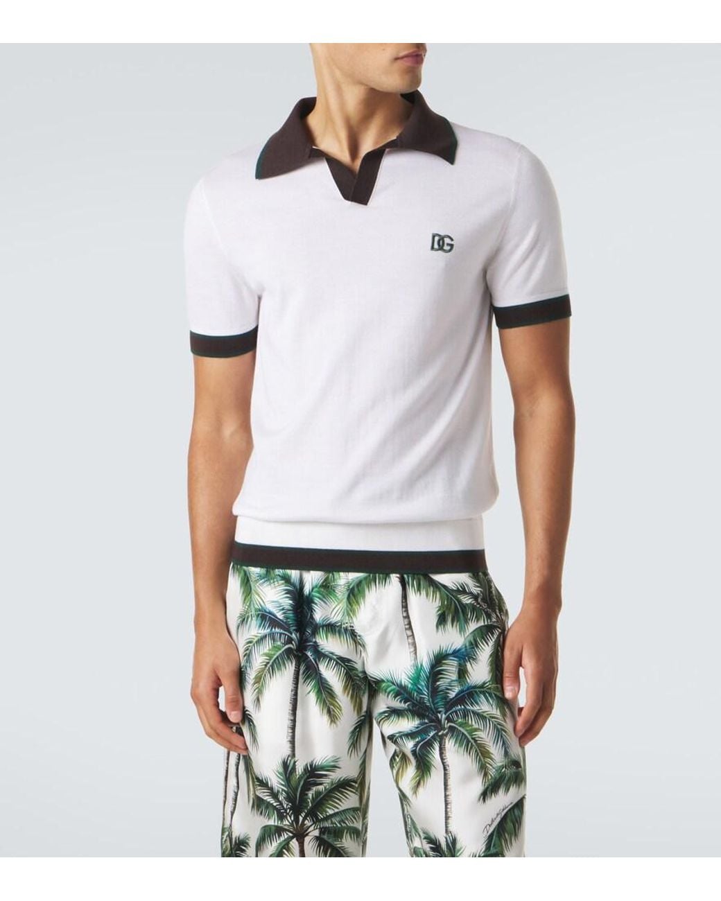 Dolce & Gabbana White Dg Wool And Silk Polo Shirt for men