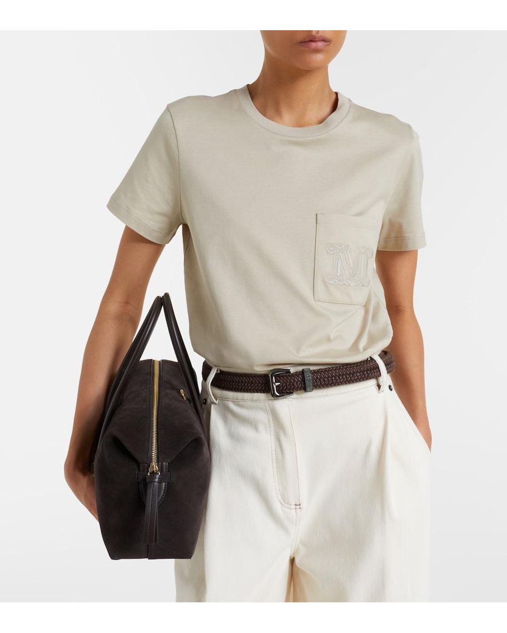 Max Mara Natural Monogram Cotton Jersey T-Shirt