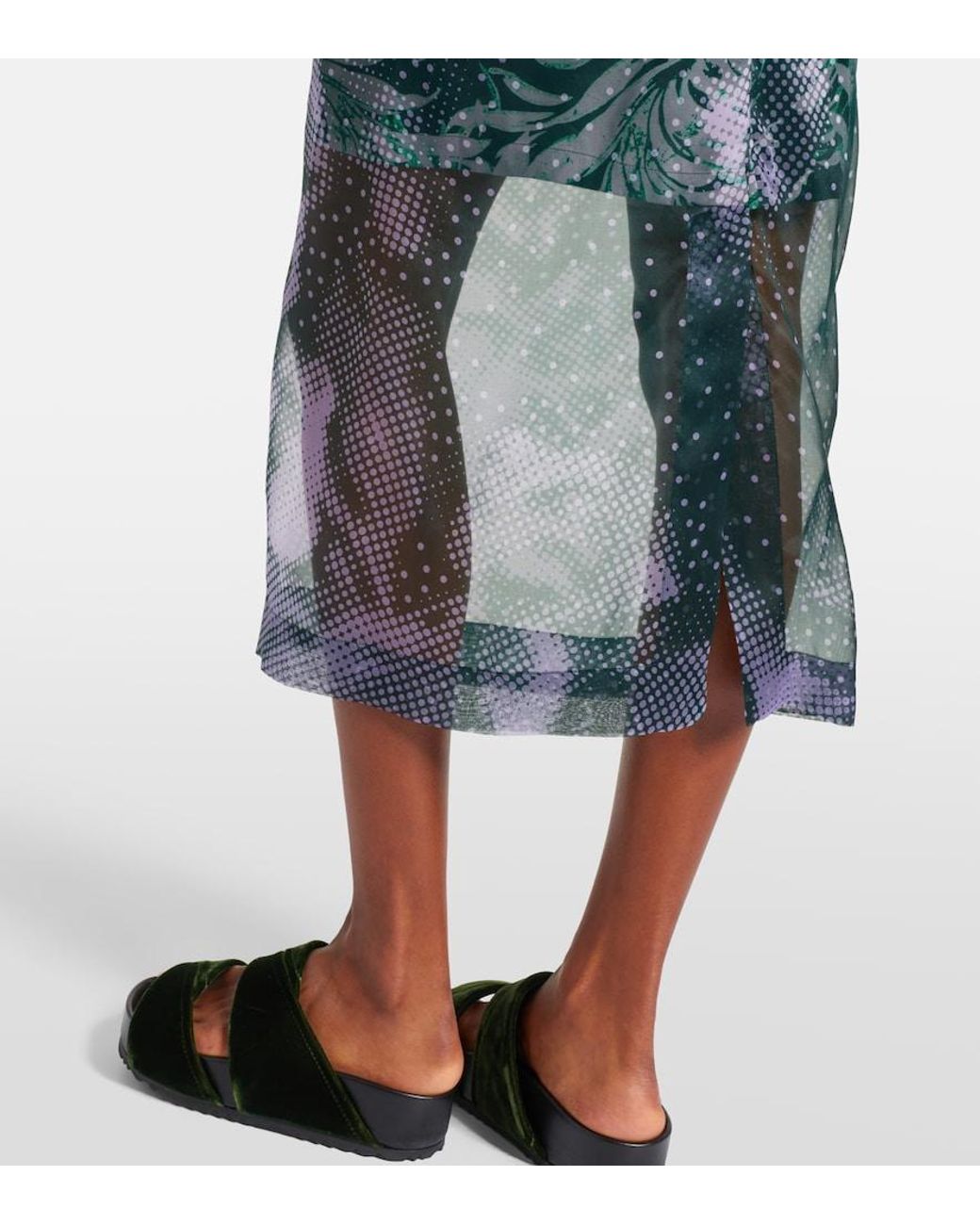 Dries Van Noten Gray Printed Silk-Blend Midi Skirt