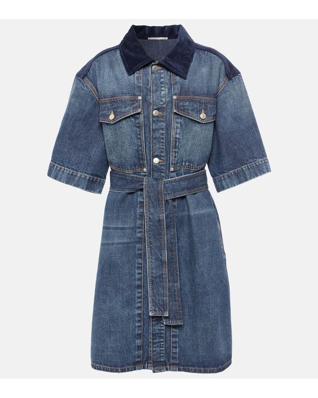 Stella McCartney Blue Corduroy-Trimmed Denim Minidress