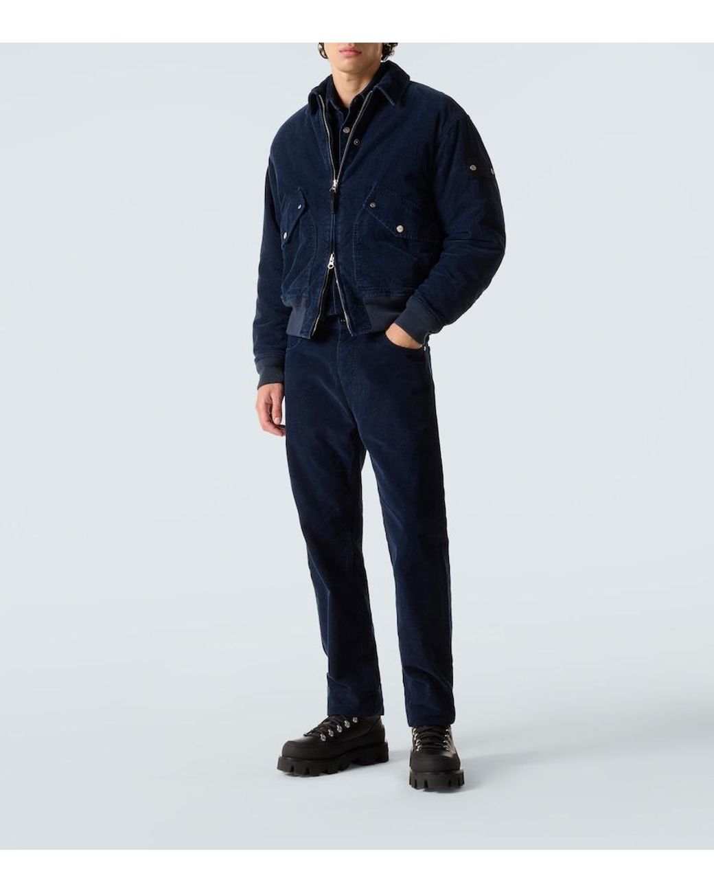 Stone Island Blue Mid-Rise Cotton Corduroy Slim Jeans for men