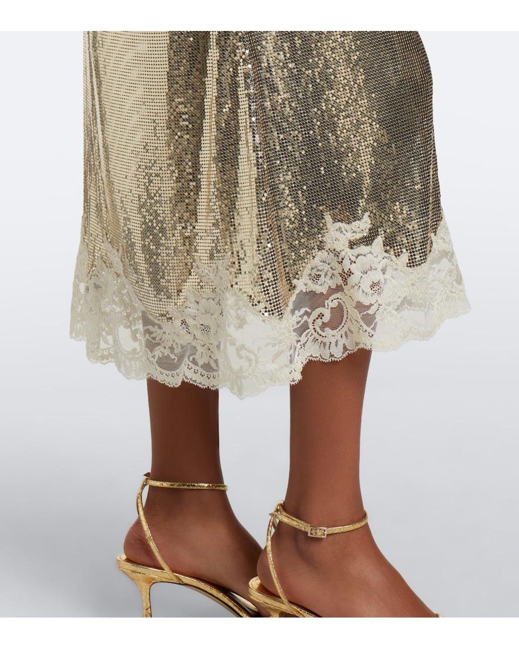 Rabanne Gray Lace-Trimmed Chainmail Midi Dress