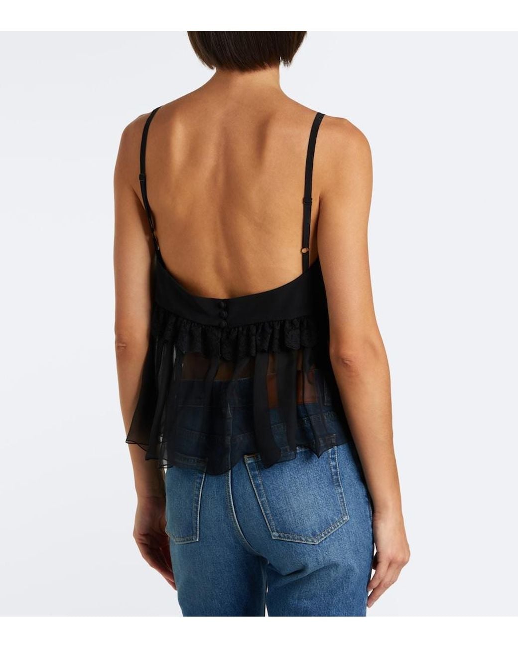 Chloé Black Ruffled Silk Crepe De Chine Top