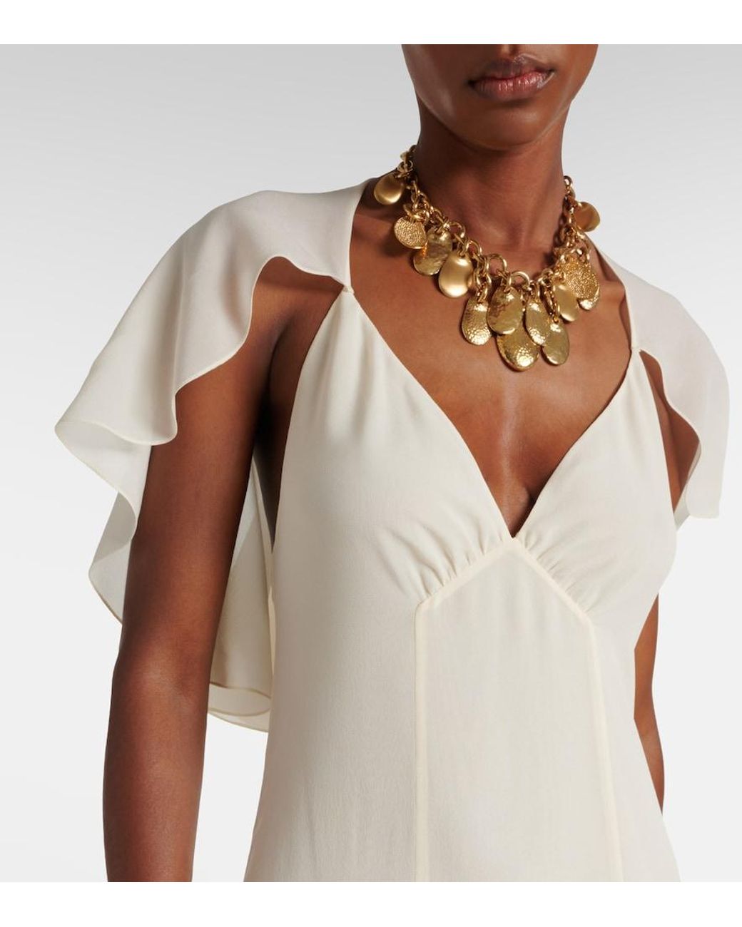 Chloé White Silk Chiffon Midi Dress
