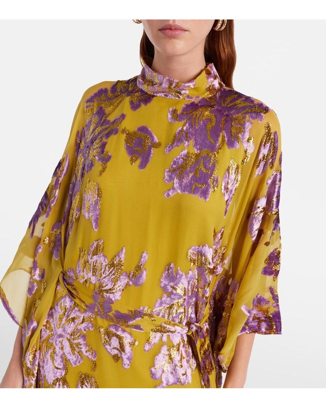 Taller Marmo Metallic Leonor Floral Fil Coupe Kaftan