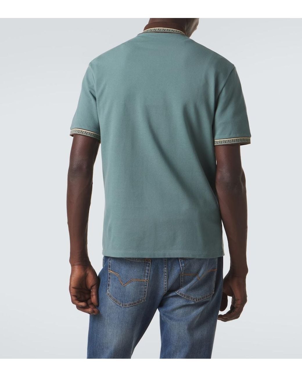 Versace Blue Greca Cotton Pique Polo Shirt for men