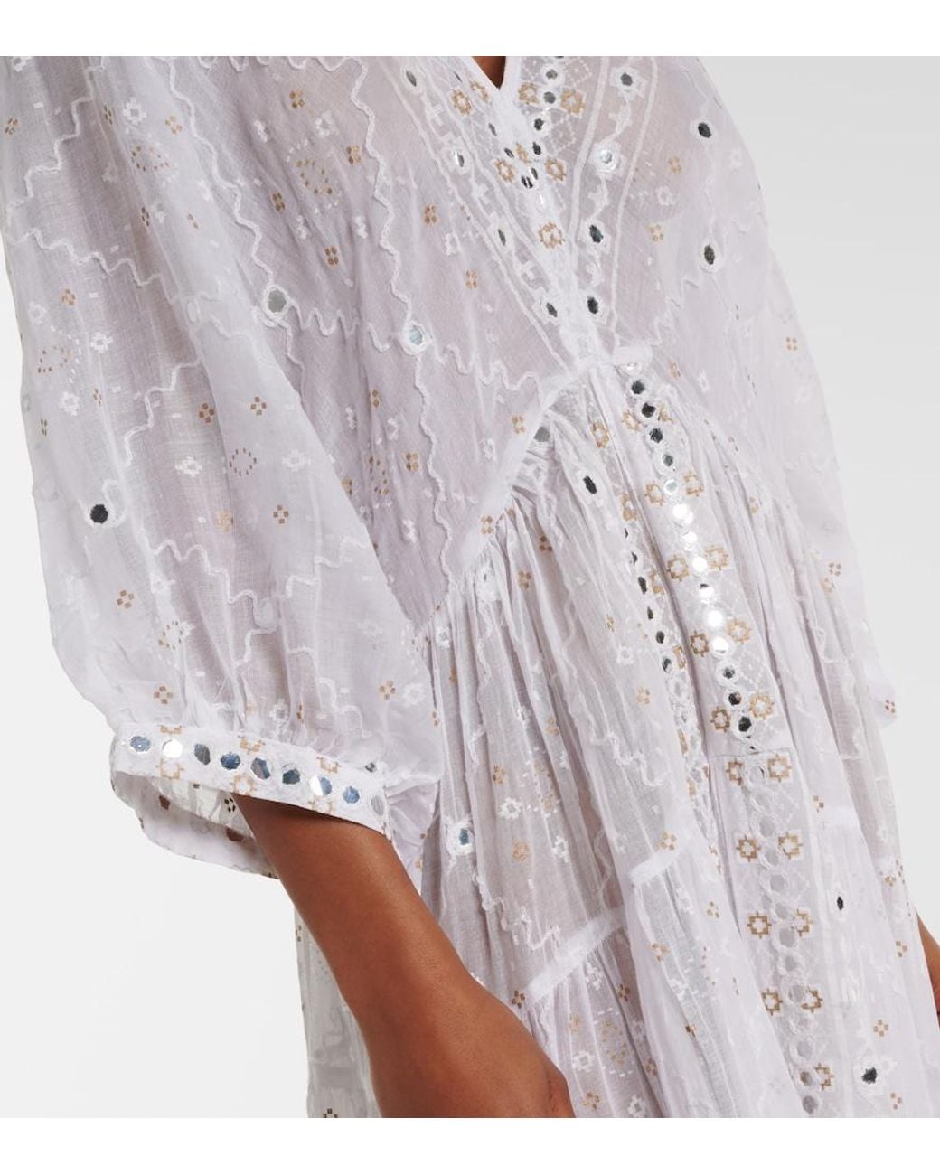 Juliet Dunn White Embellished Cotton Maxi Dress