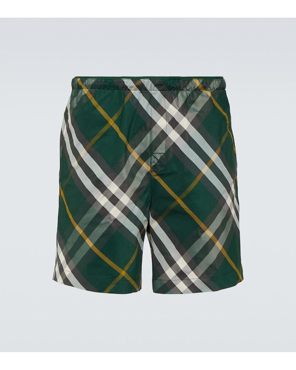 Burberry Green Ekd Logo Check Swim Shorts for men