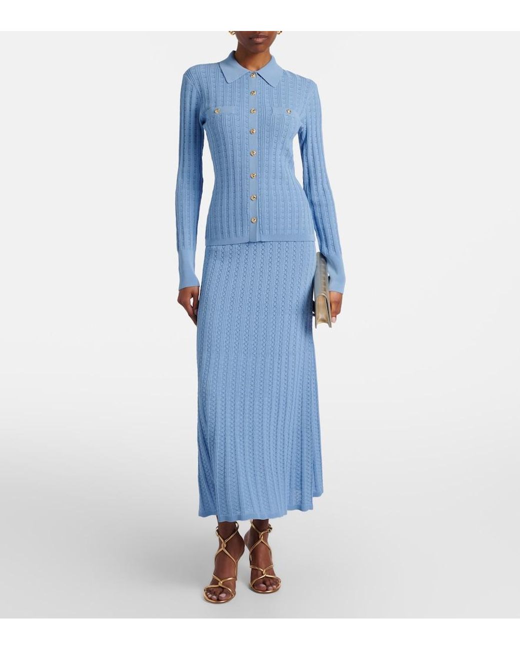 Rebecca Vallance Blue Natalie Pointelle Midi Skirt