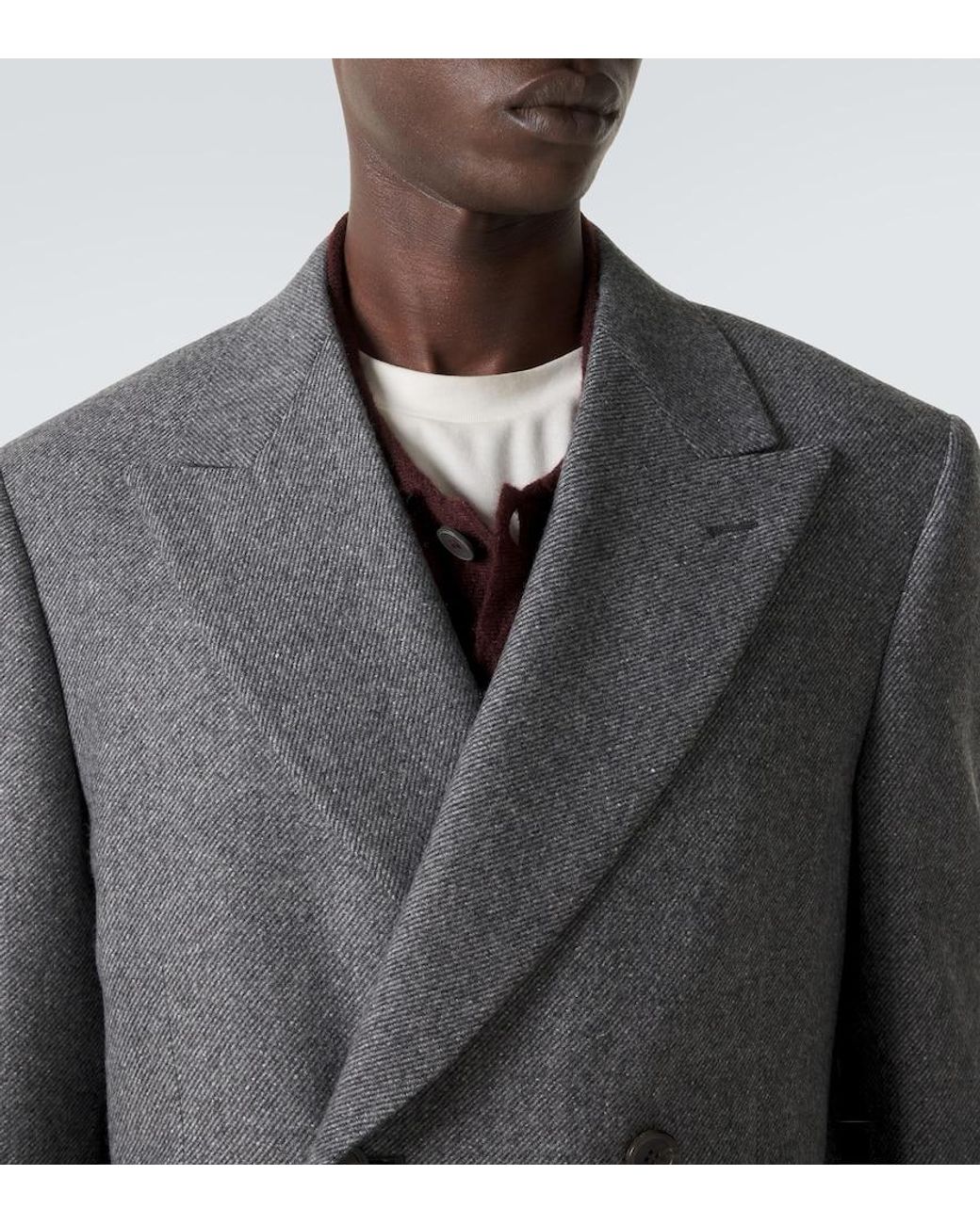 Canali Gray Double-Breasted Wool And Silk Coat for men