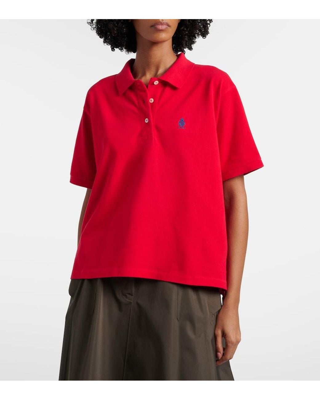 Prada Red Logo Cotton Pique Polo Shirt