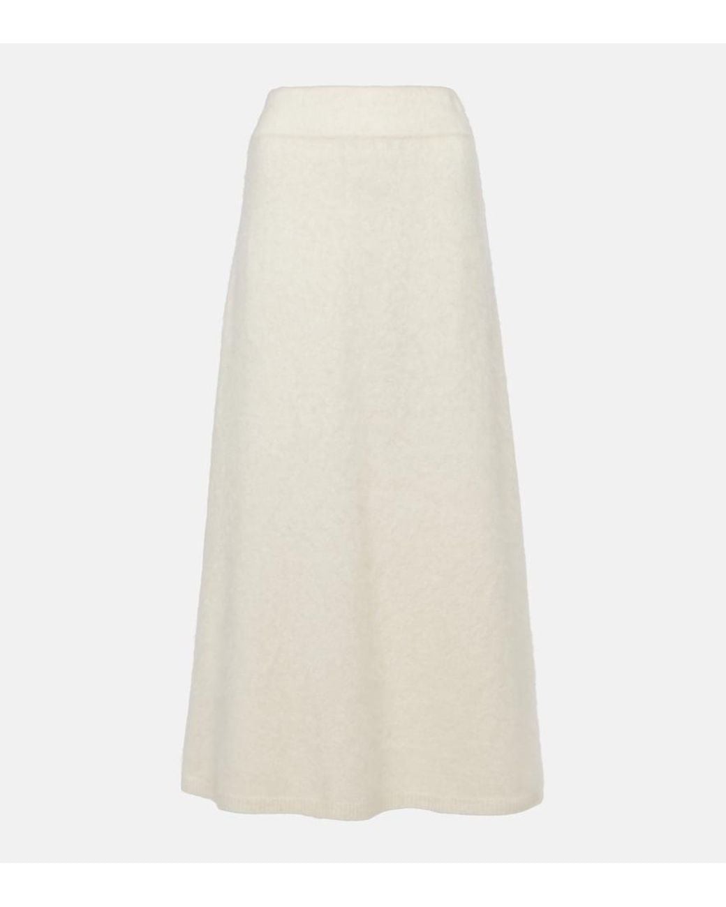 Lisa Yang White Asta Brushed Cashmere Midi Skirt