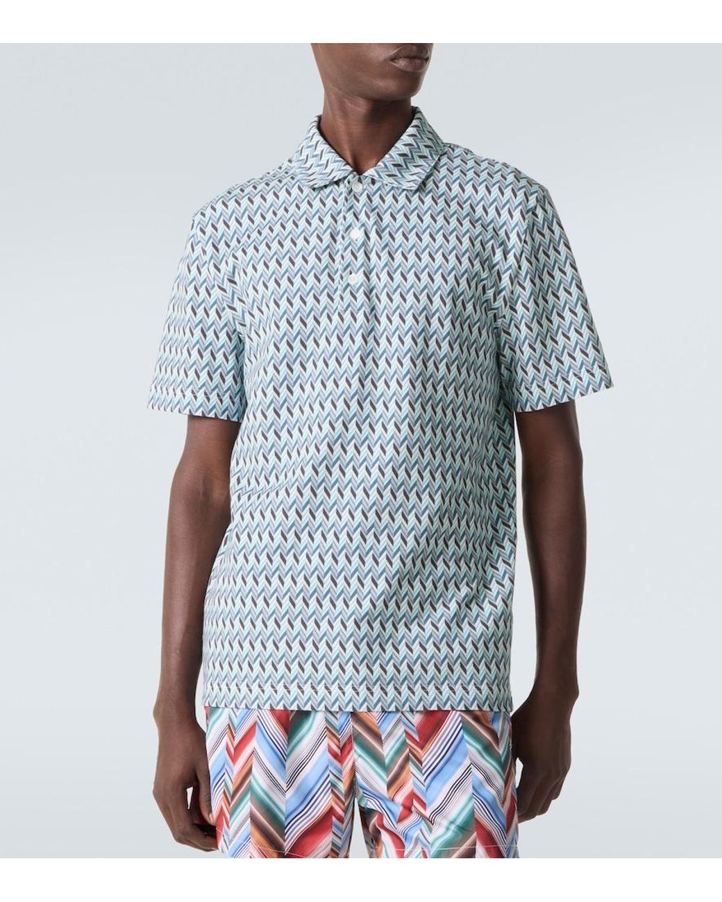 Missoni Blue Zigzag Cotton Polo Shirt for men