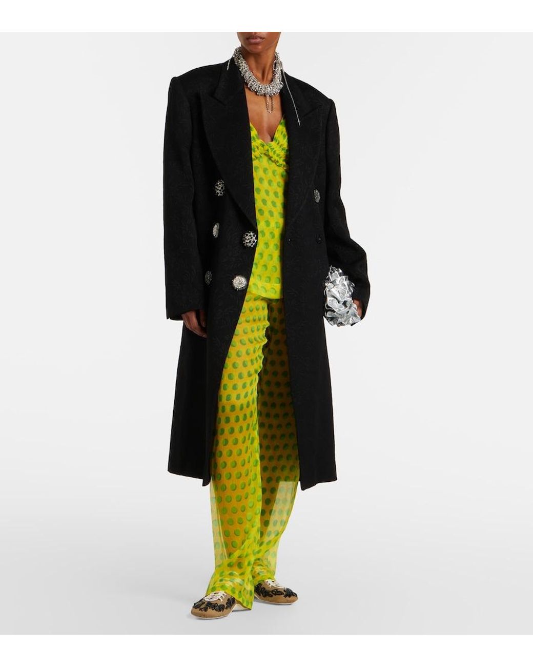 Dries Van Noten Green Polka-Dot Halterneck Silk Top
