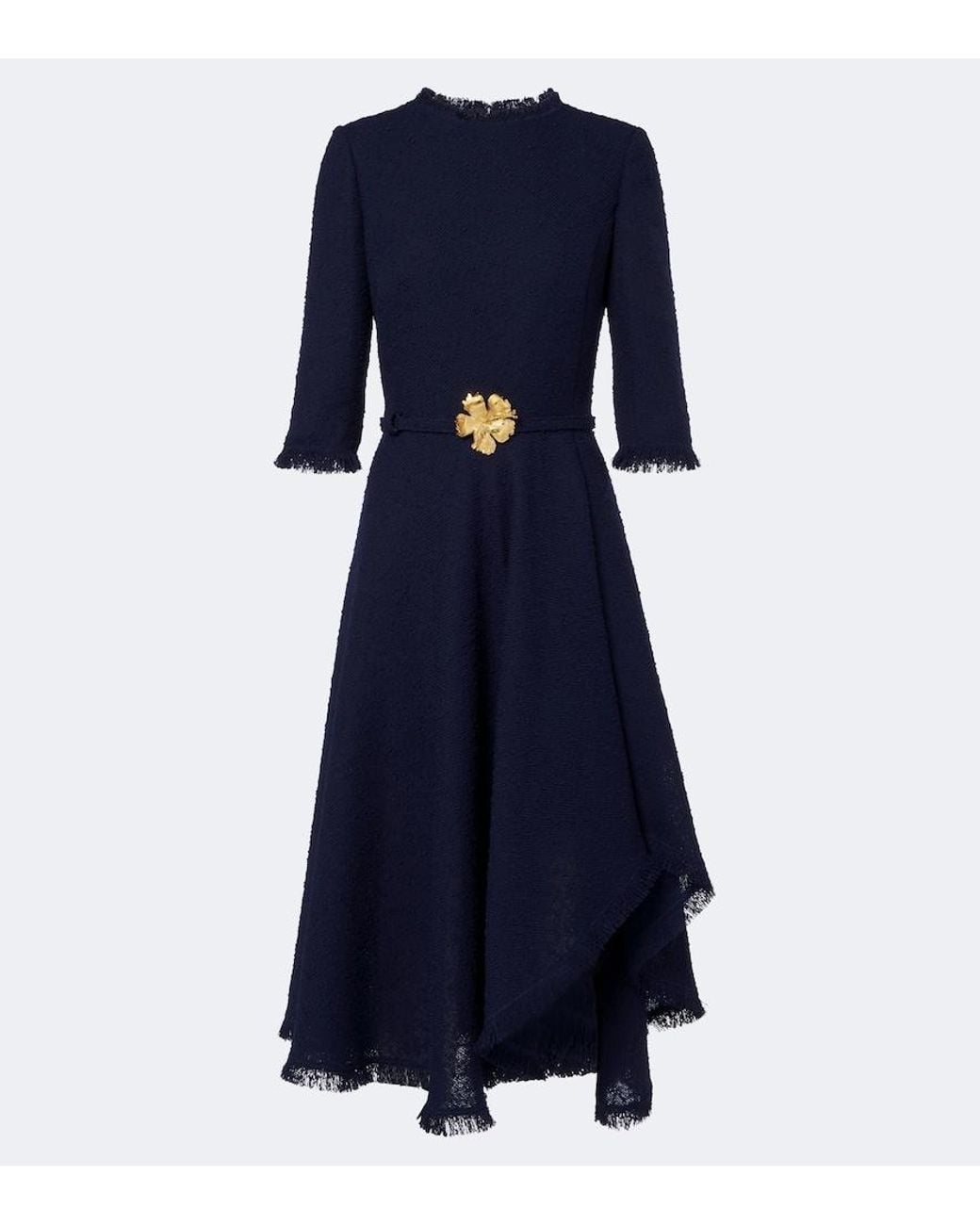 Oscar de la Renta Blue Embellished Tweed Midi Dress
