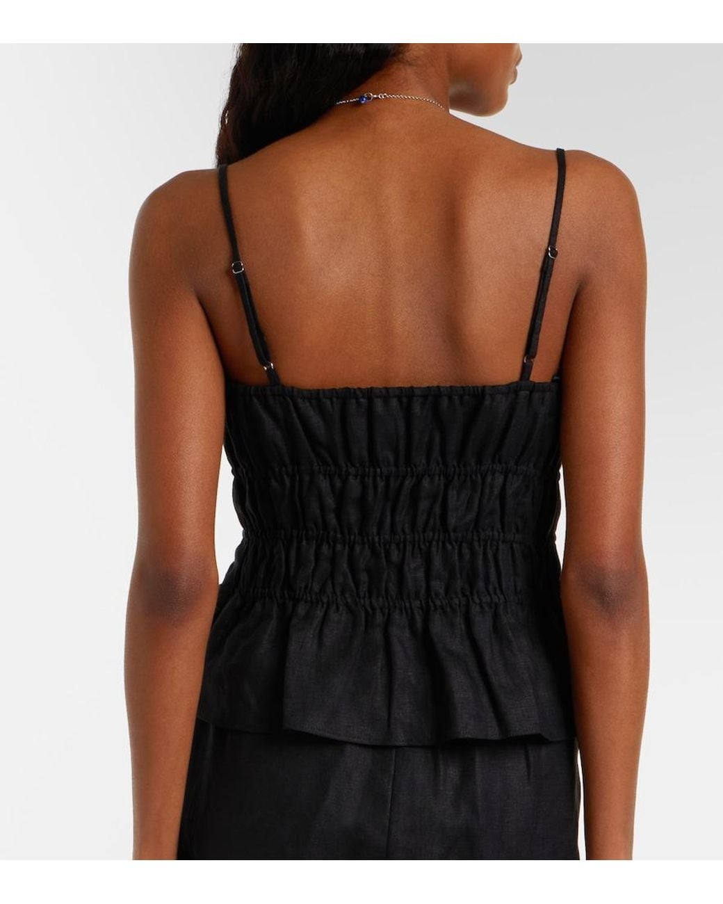 Staud Black Ayla Linen Crop Top