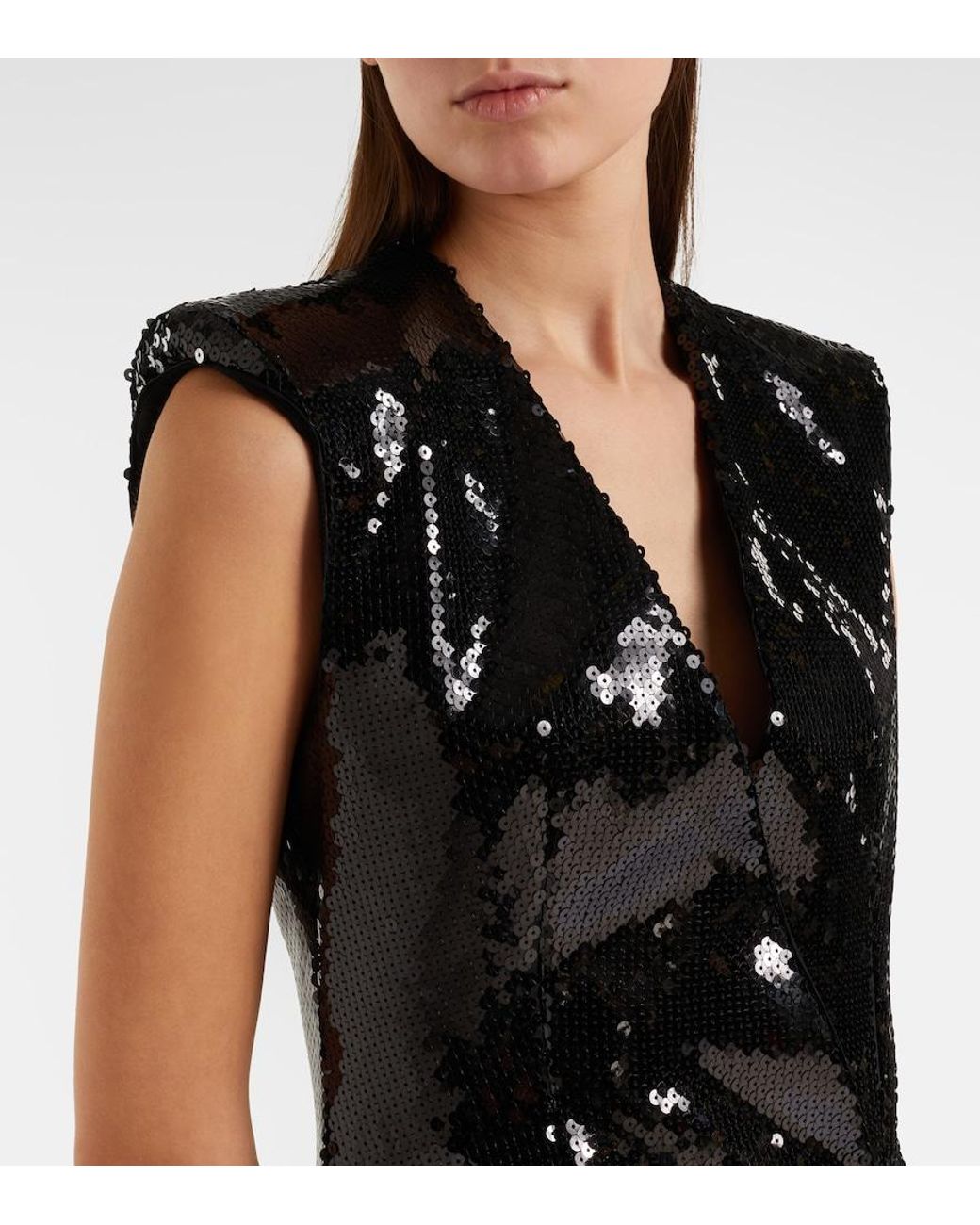 Balmain Black Chain-Detail Sequined Gown