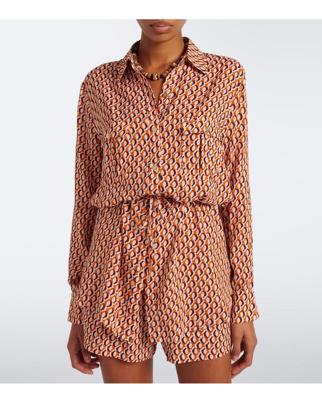 Melissa Odabash Brown Ariel Belted Printed Shirt
