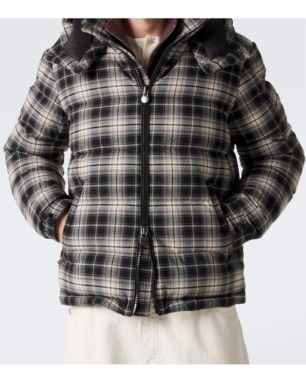 Moncler Black Airor Checked Cotton Flannel Down Jacket for men