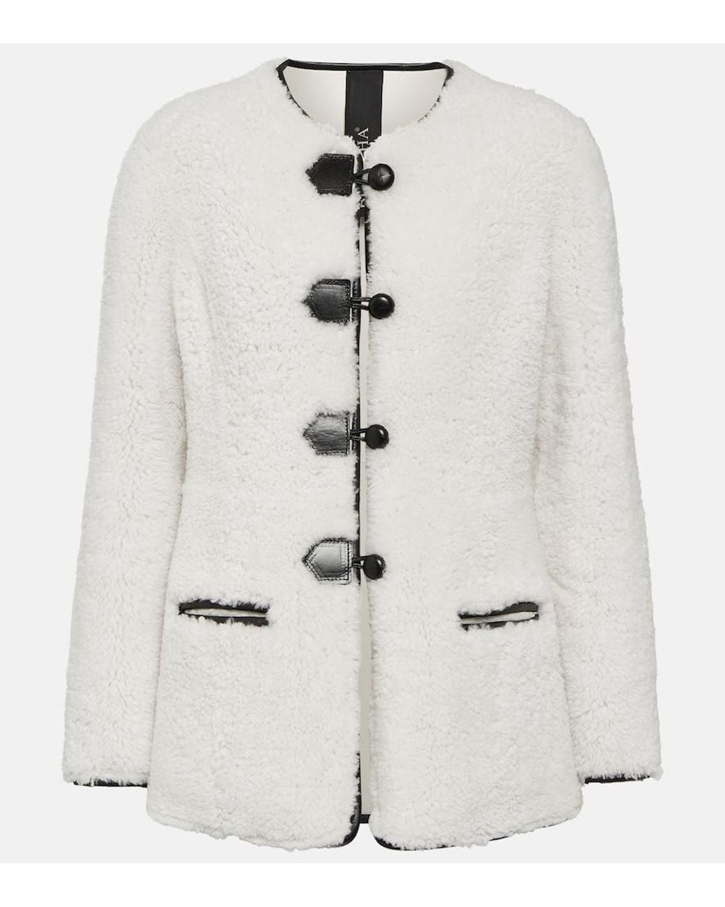 Blancha White Leather-Trimmed Shearling Jacket