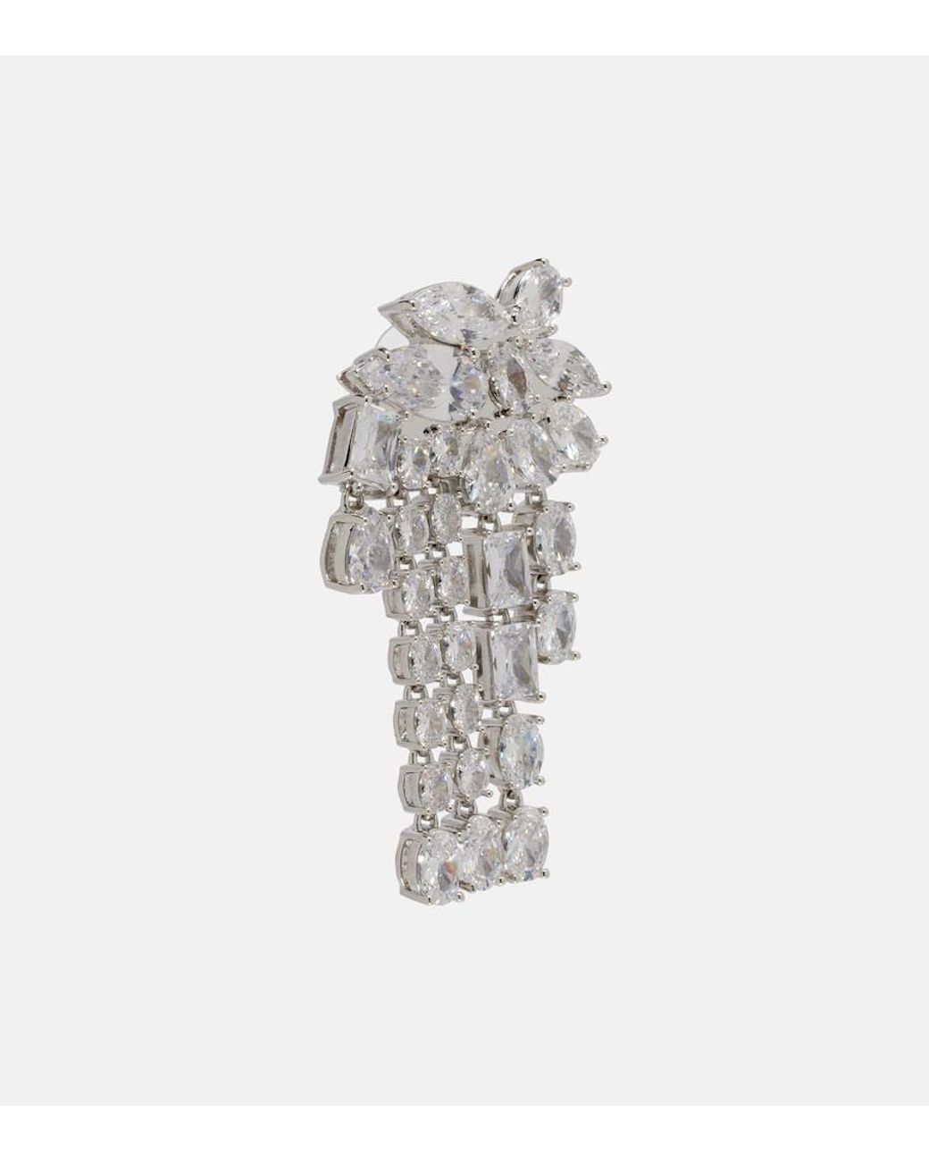Self-Portrait White Crystal-Embellished Drop Earrings