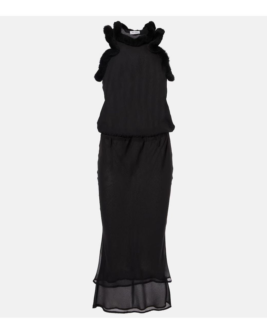 The Attico Black Faux Fur-Trimmed Midi Dress