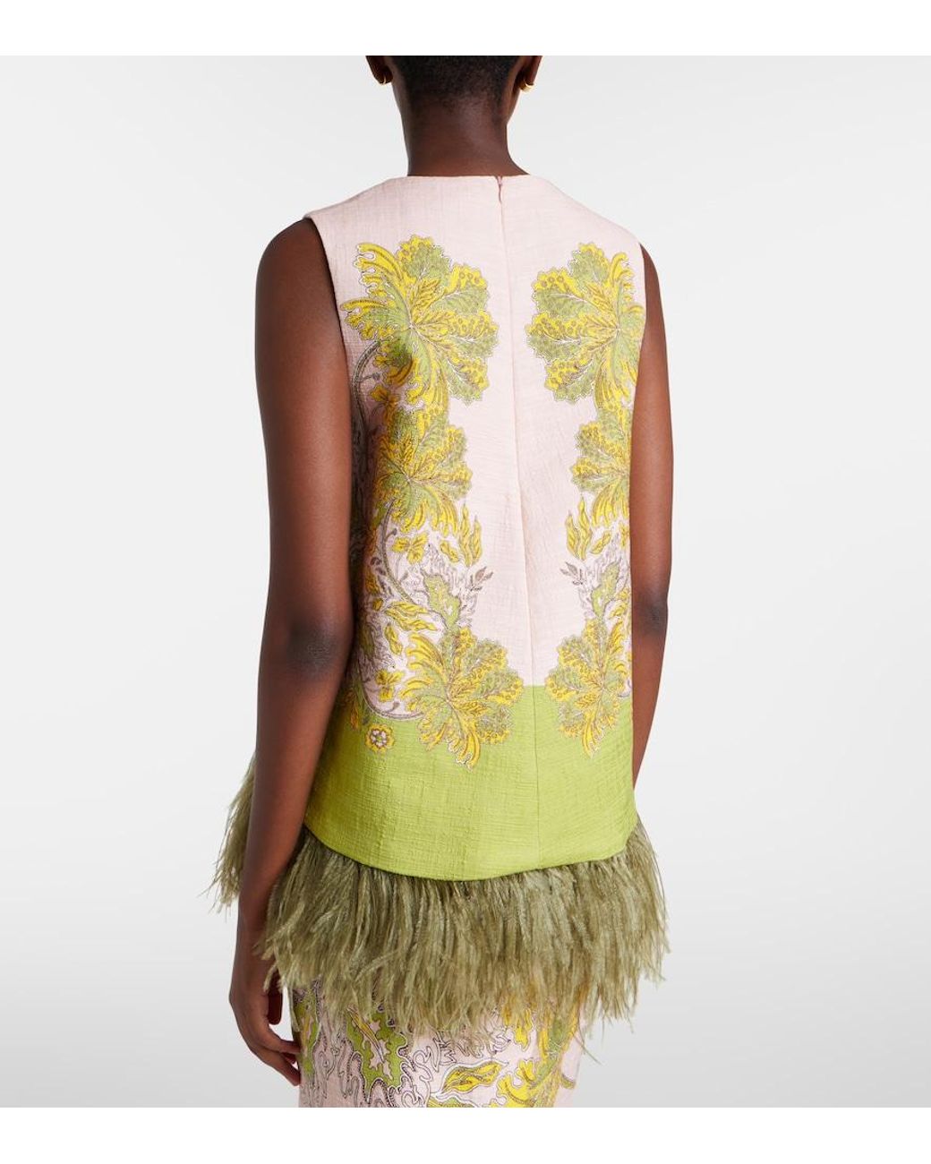 LaDoubleJ Yellow La Scala Feather-Trimmed Cotton Top