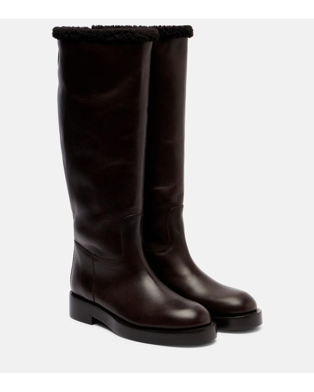 Paris Texas Black Shearling-Trimmed Leather Knee-High Boots