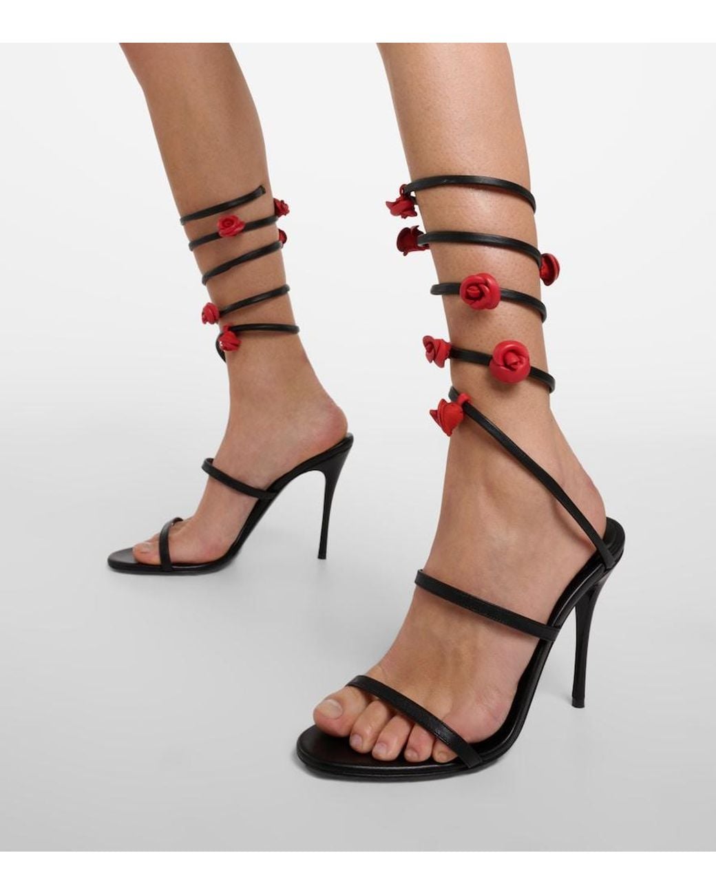 Magda Butrym Black Floral-Applique Satin Sandals