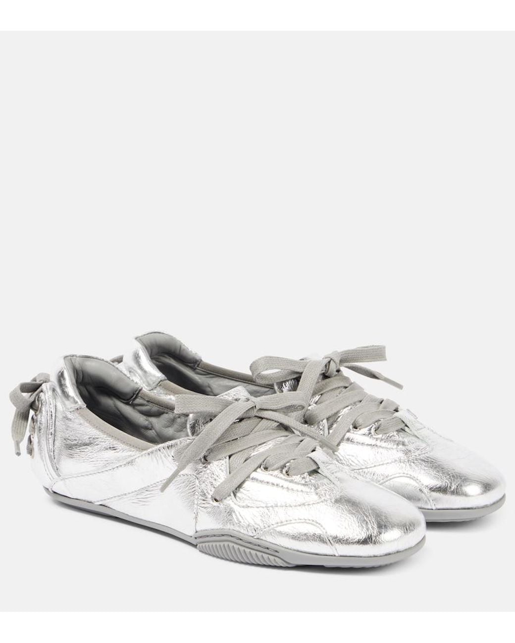 Acne White Metallic Leather Flats
