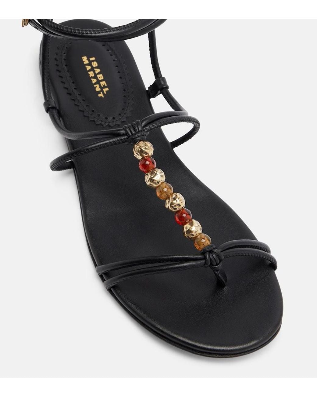 Isabel Marant Black Yctoria Beaded Leather Sandals