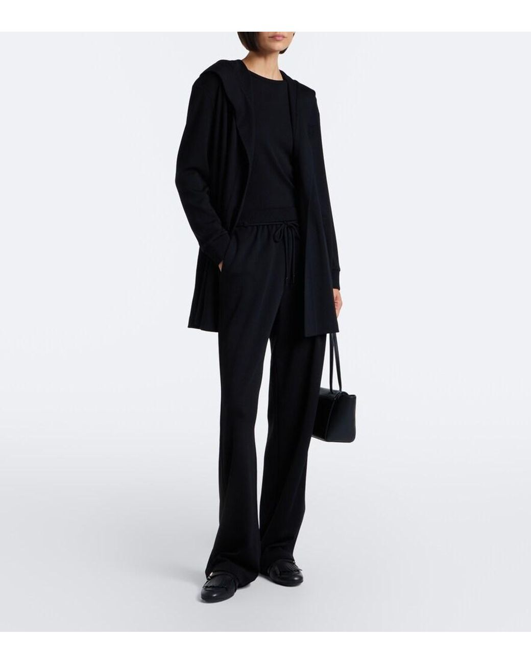 Max Mara Black Virgin Wool Wrap Coat