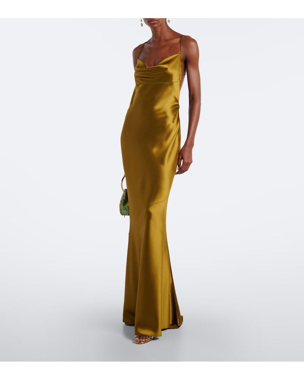 retroféte Green Lukka Draped Open-Back Satin Gown