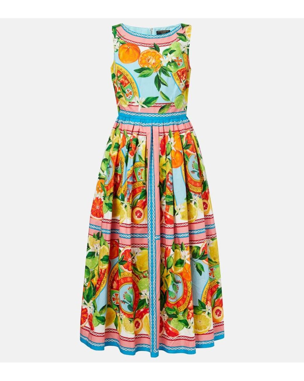 Dolce & Gabbana White Taormina Printed Cotton Midi Dress