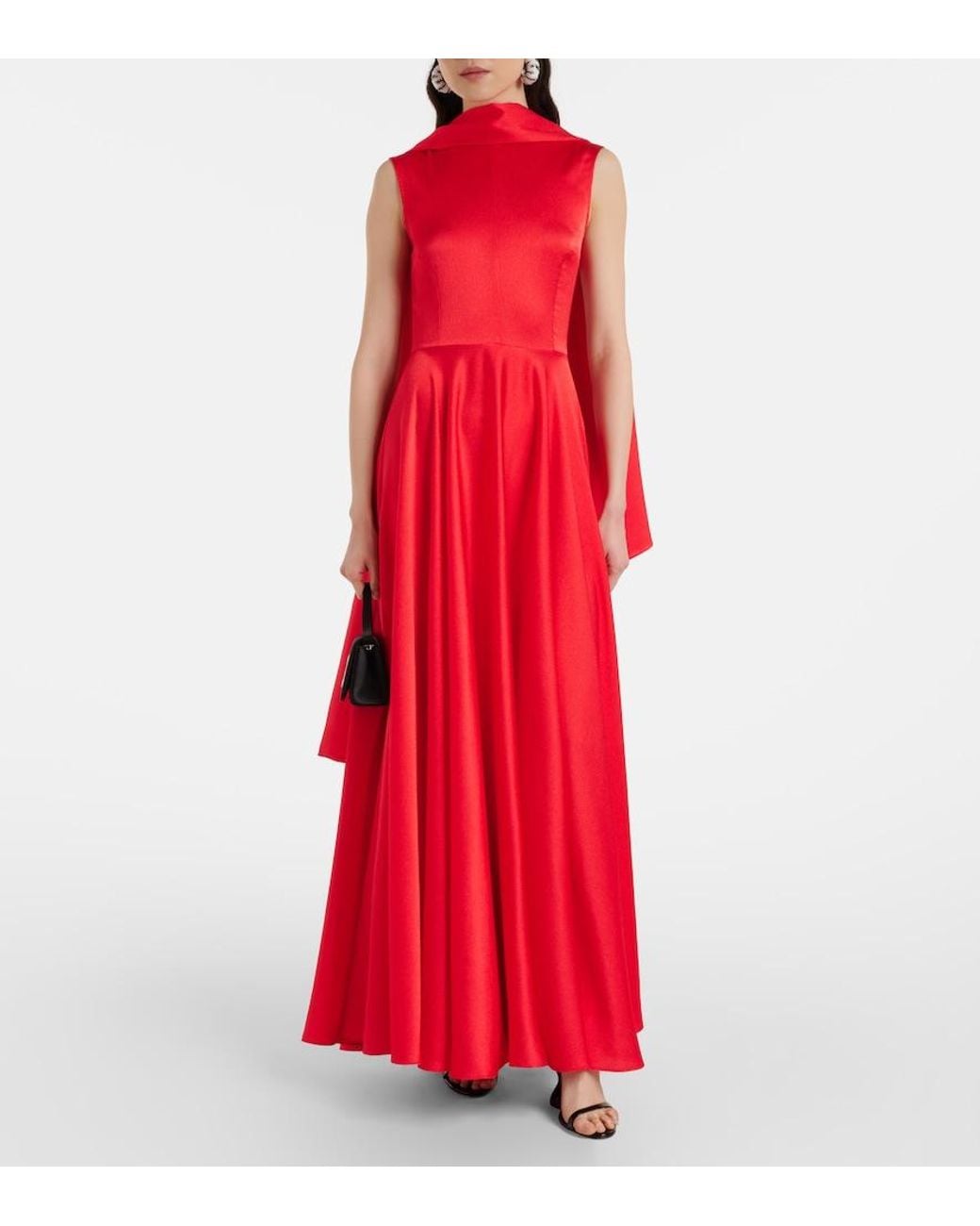 Solace London Red Emelia Scarf-Detail Satin Gown